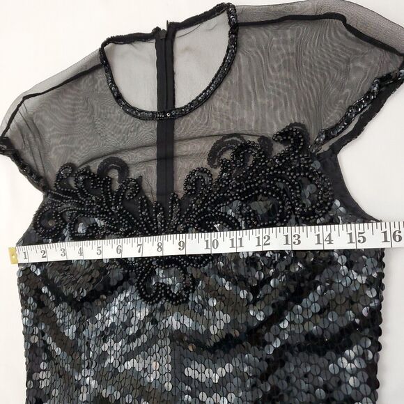 Vtg Nite Line Sheer Sequin Sparkly Dress Beaded Black 8 Taylor Swift Bad Rep Era - Picture 8 of 12